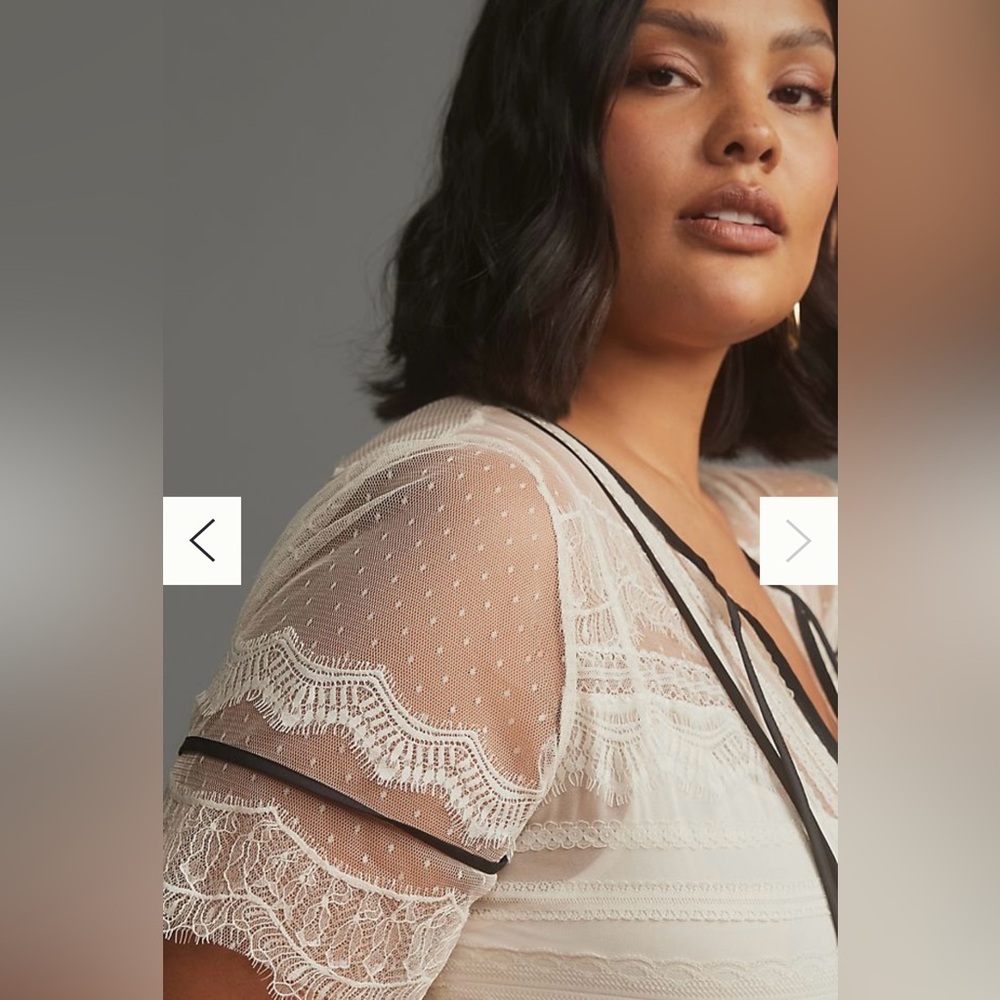 Anthropologie Short-Sleeve Button-Front Lace Midi Dress - Picture 5 of 9